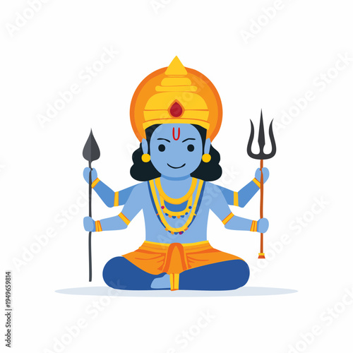 Cartoon depiction of an Indian deity with multiple arms and traditional attire