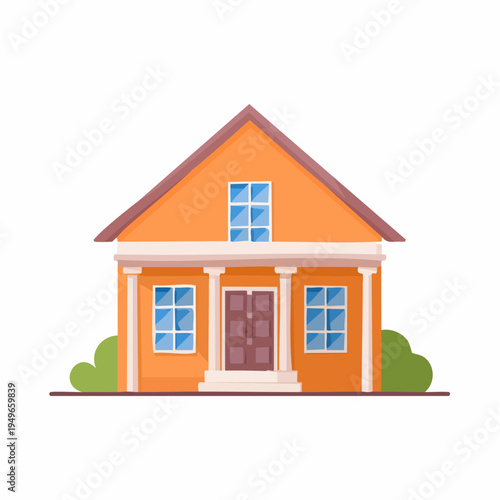 Cartoon-style illustration of a charming orange home with a symmetrical design