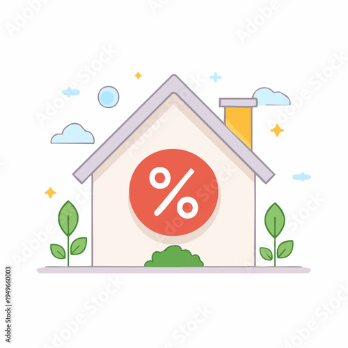 House Icon with Percentage Sign for Loan, Mortgage and Real Estate