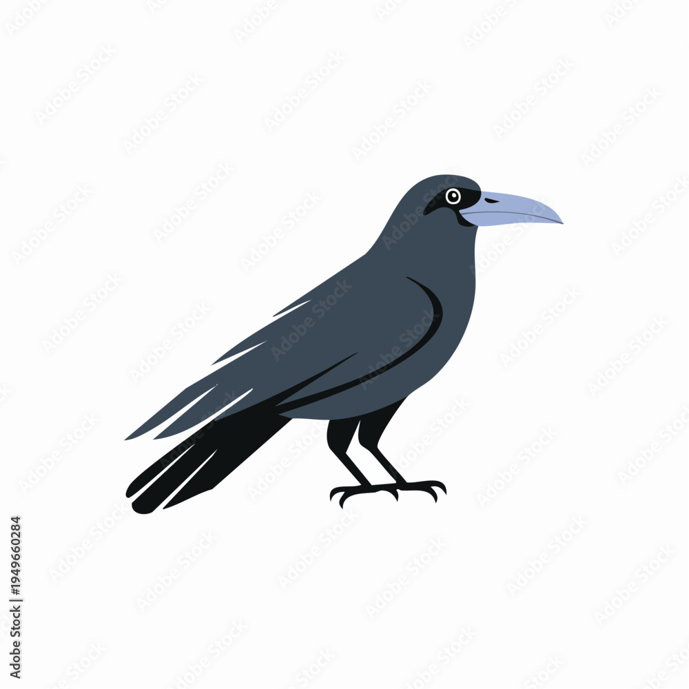 Fototapeta premium Cartoon raven illustration, simple design of a black bird in profile