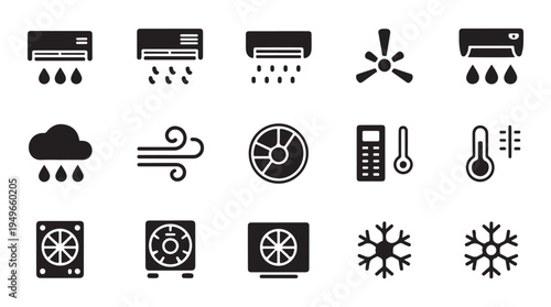 Air conditioning and climate control symbols for household appliance and weather application