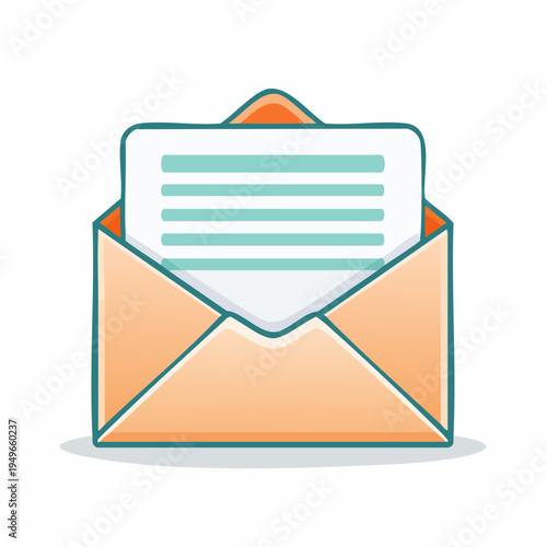 Cartoon envelope with letter, message, and communication concept.