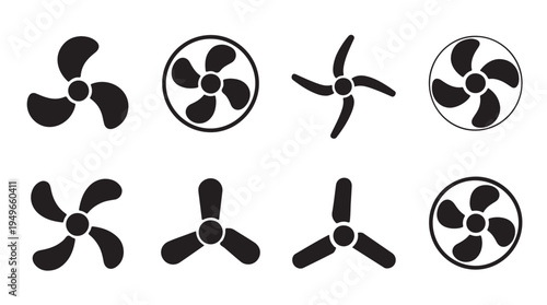 Fan propeller icon vector set, cooling rotation blades, air circulation sign