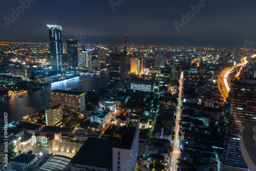 Wallpaper Mural City twilight Amazing cityscape light. Panorama view of Bangkok city skyline night time sunset sky. Beautiful skyscraper midtown landscape. Capital building background modern office district Torontodigital.ca