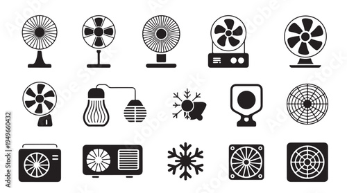 Air conditioning and cooling system vector icon set, climate control appliances