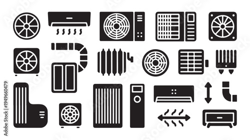 Fan and air conditioning icons diverse collection for cooling devices