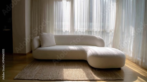 A plush ivory boucle sectional sofa in a well lit room