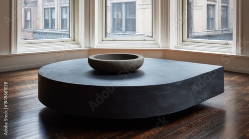 Matte black round low profile coffee table with bowl