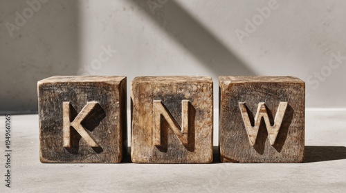 Three vintage carved wooden blocks display letters