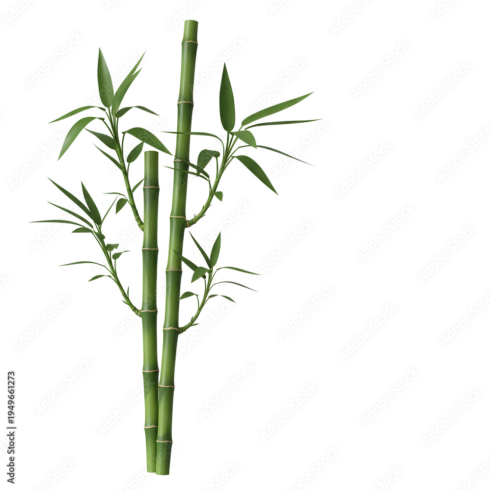 Obraz premium Green Bamboo Stalks with Leaves Isolated on White Background 6.