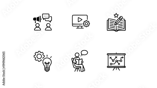 Vector icons related to business planning, project strategy, management, and productivity concepts.