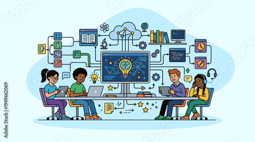 Developers Working with Artificial Intelligence Technology Data Network and Software Innovation