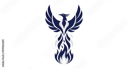 Stylized phoenix illustration in blue color against white background