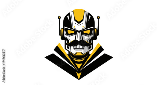 Stylized robot portrait with mustache in vector illustration