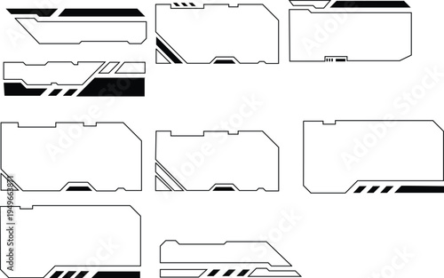 Futuristic sci fi HUD lower third interface frame collection for technology overlay design isolated on white background