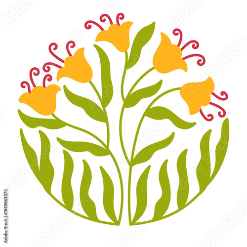 bellflower flower. groovy abstract bloom. circle floral arrangement. garden ornament