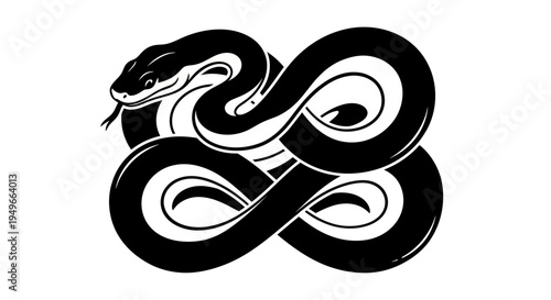 Stylized snake illustration in monochrome against white background