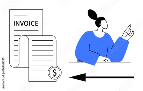 Invoice concept. Invoice documents with dollar symbol signify financial transactions for billing and payment. Invoice management for accounting, finance, e-commerce, and businesses