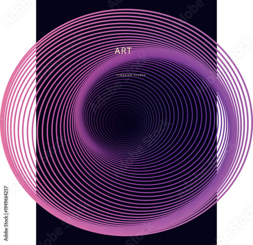 Abstract purple circular pattern with concentric lines and illegible text