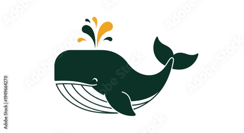 Stylized whale illustration with water spout on white background