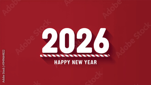 A modern Christmas greeting card design featuring a festive Happy New Year message for 2026 with typography