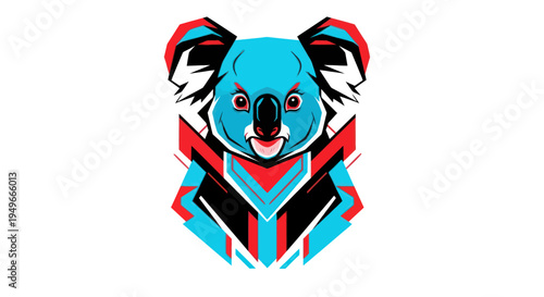 Stylized koala bear portrait with geometric design on white background