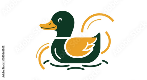 Stylized illustration of a duck swimming on water isolated on white background