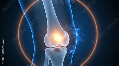 X-ray image of a human knee joint with inflammation and pain