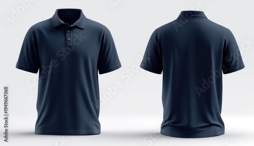Navy Blue Polo Shirt Mockup - Front and Back View on White Background.
