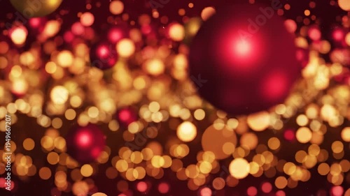 Vibrant Christmas ornaments shine brightly amidst sparkling golden lights.