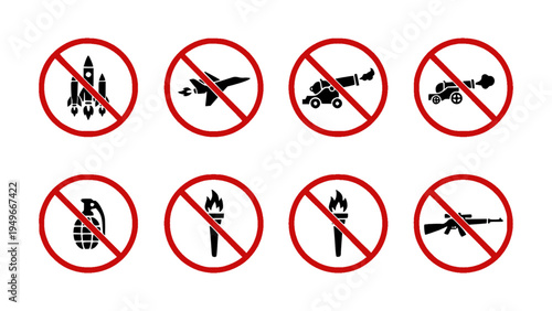 Warning icons indicating restrictions on electronic devices such as phones and gadgets.