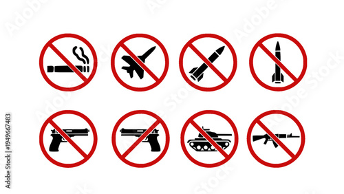 Warning icons indicating silence areas and restrictions on noise or loud sounds.
