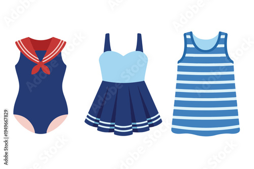 Nautical Style Swimsuit and Summer Beach Dress Collection