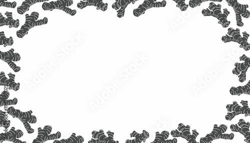 Doodle Ginger Pattern. Ginger Root background pattern. Hand Drawn Botanical Rhizome Illustration. Vintage Monochrome Spice Doodle. Repeating Culinary Ingredient Background. 