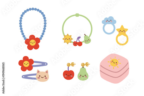 Adorable Kids Jewelry Accessories Necklace Hairpin and Rings Set