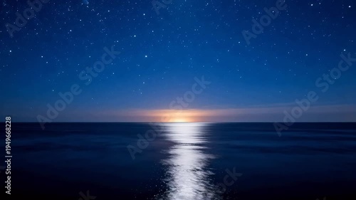 Night sky with stars and moonlit sea