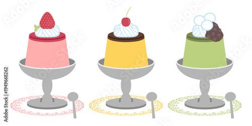 レトロなプリンのイラストセット