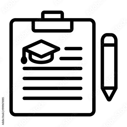 Photos Line art of a clipboard with a graduation cap icon and a pencil showing a struct