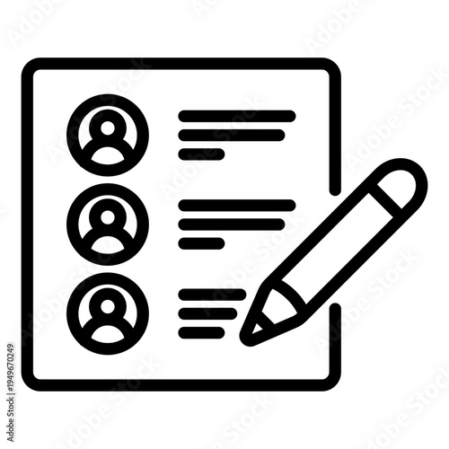 Line icon displaying a list of candidate profiles with a pencil indicating the selection or shortlisting process