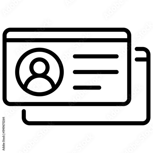 Line icon showing professional employee ID cards or digital profile cards for company database management