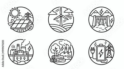 Collection of Environmental Icons Representing Sustainability.