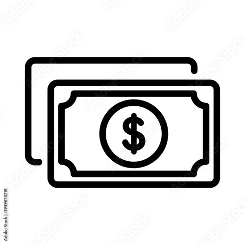 Simple line icon of paper money with a dollar sign representing payroll and financial compensation