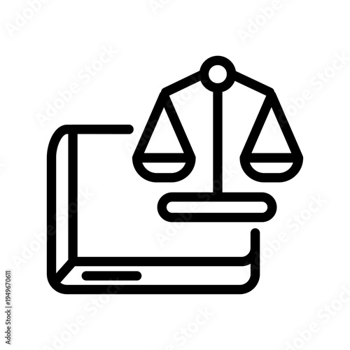 Authoritative line icon of justice scales on a thick law book representing regulatory framework