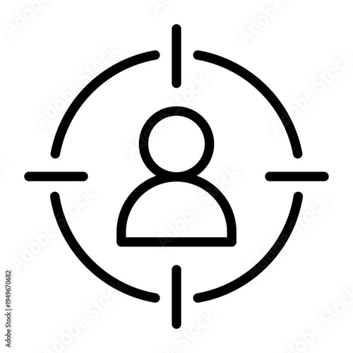 A linear icon depicting a person within a crosshair symbol representing a specific target audience