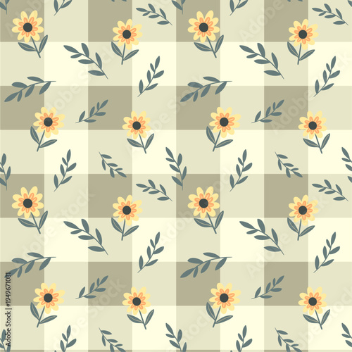 Cute Floral Gingham Seamless Pattern