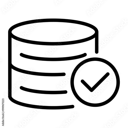 Line icon representing a database storage cylinder with a checkmark indicating successful connection or healthy status