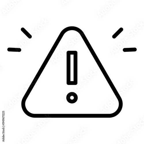 Line icon of a warning triangle with an exclamation mark and light rays indicating an active incident or emergency