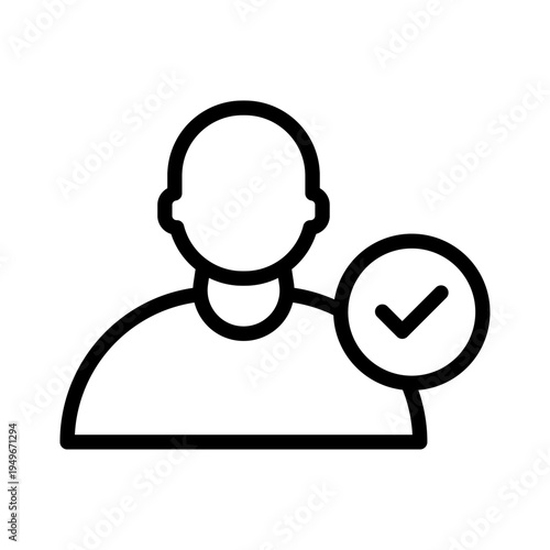 Line icon of a person with a checkmark symbol indicating vendor verification or approval