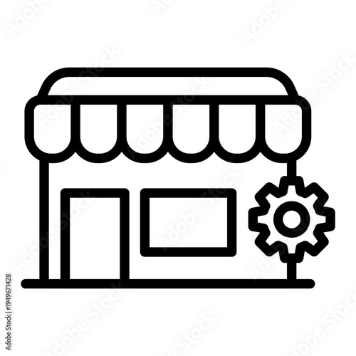 Shop building icon with a gear symbol representing configuration and shop management