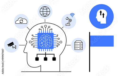 Artificial intelligence concept. Artificial intelligence integrating technology applications thumbs up cloud, robotics, cybersecurity, and IoT. Artificial intelligence driving innovation. For tech